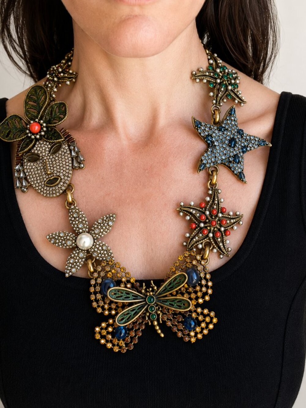 Very Rare Oscar de la Renta Mixed Media Charm Statement Necklace 18"-22" - Picture 2 of 4
